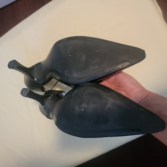 Etienne Aigner Adam Black Crocodile Point Toe D'Orsay Ankle Strap Pump Heels - Picture 11 of 13